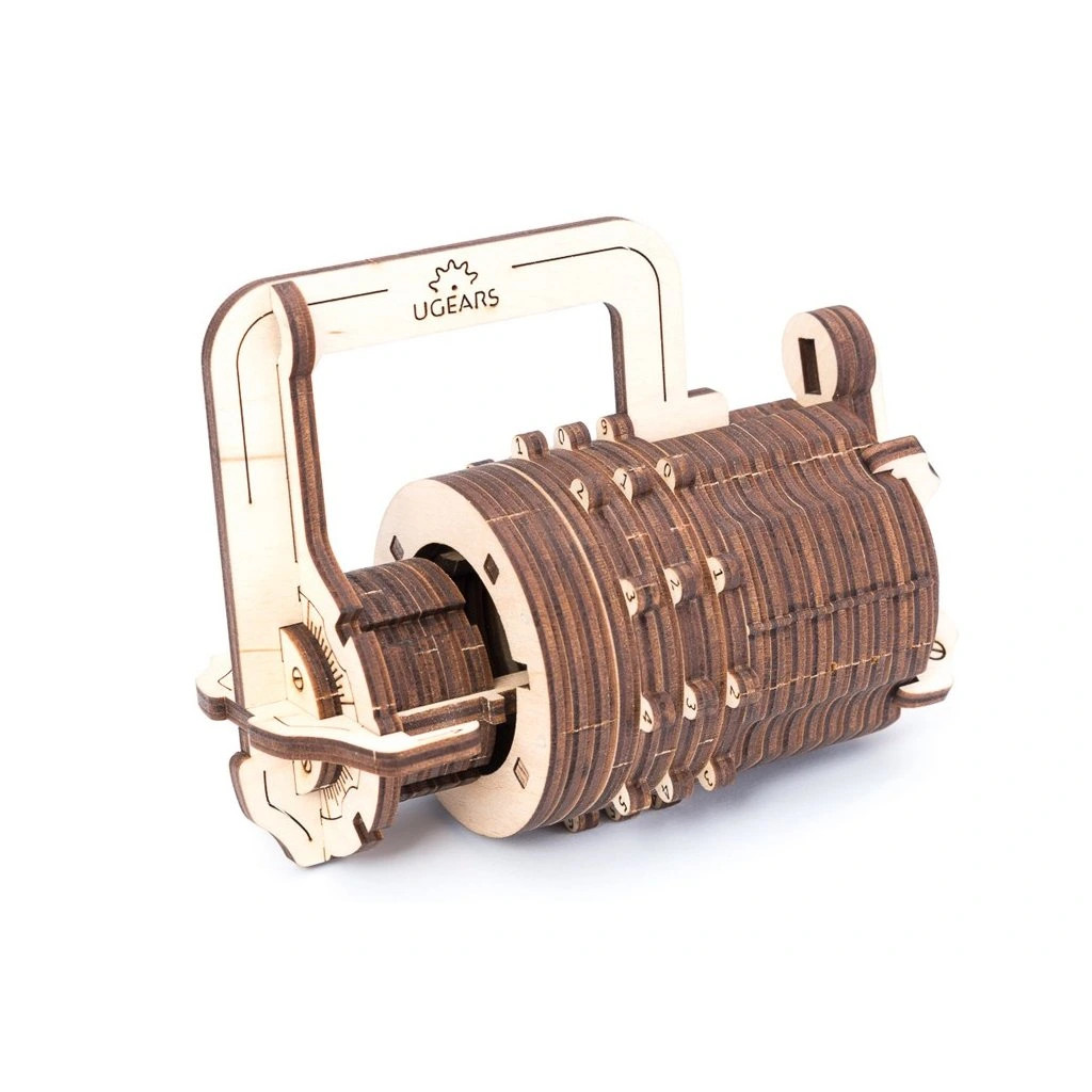 3D mechanické puzzle Ugears Číselný zámok 34 ks - hnedé