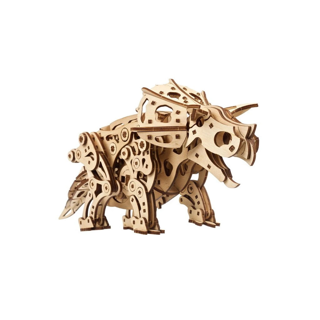 3D mechanické puzzle Ugears Triceratops 400 ks - hnedé