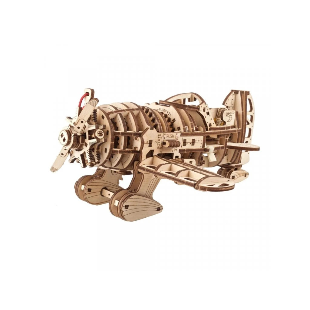 3D mechanické puzzle Ugears Lietadlo Mad Hornet 354 ks - hnedé
