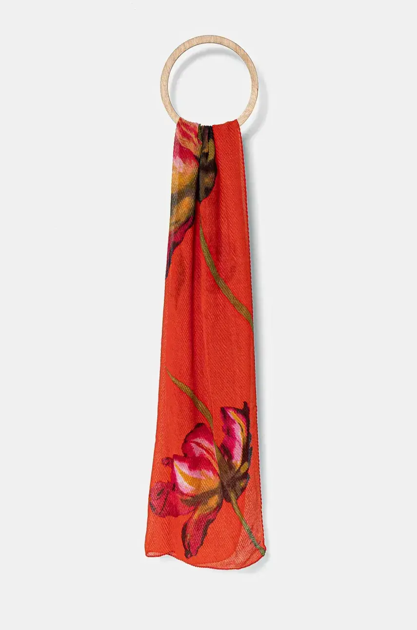 Šál Desigual BIG FIORE RECTANGLE dámsky, červená farba, vzorovaný, 25SAWA59