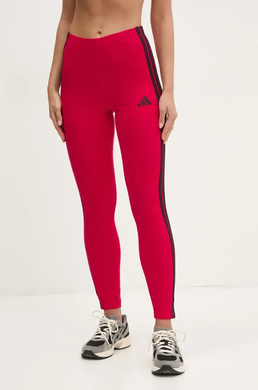 Legíny adidas Essentials dámske, červená farba, s nášivkou, JE0078
