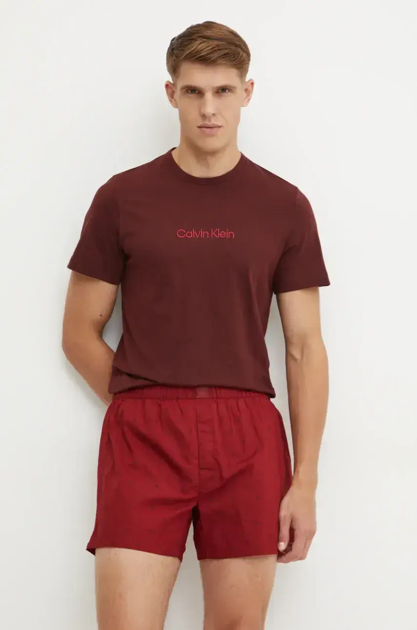 Bavlnené pyžamo Calvin Klein Underwear pánska, hnedá farba, jednofarebná, 000NM2762E