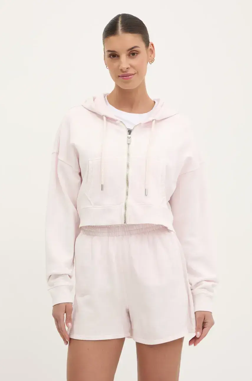 Bavlnená mikina Dkny dámska, ružová farba, s kapucňou, jednofarebná, DP5J9578