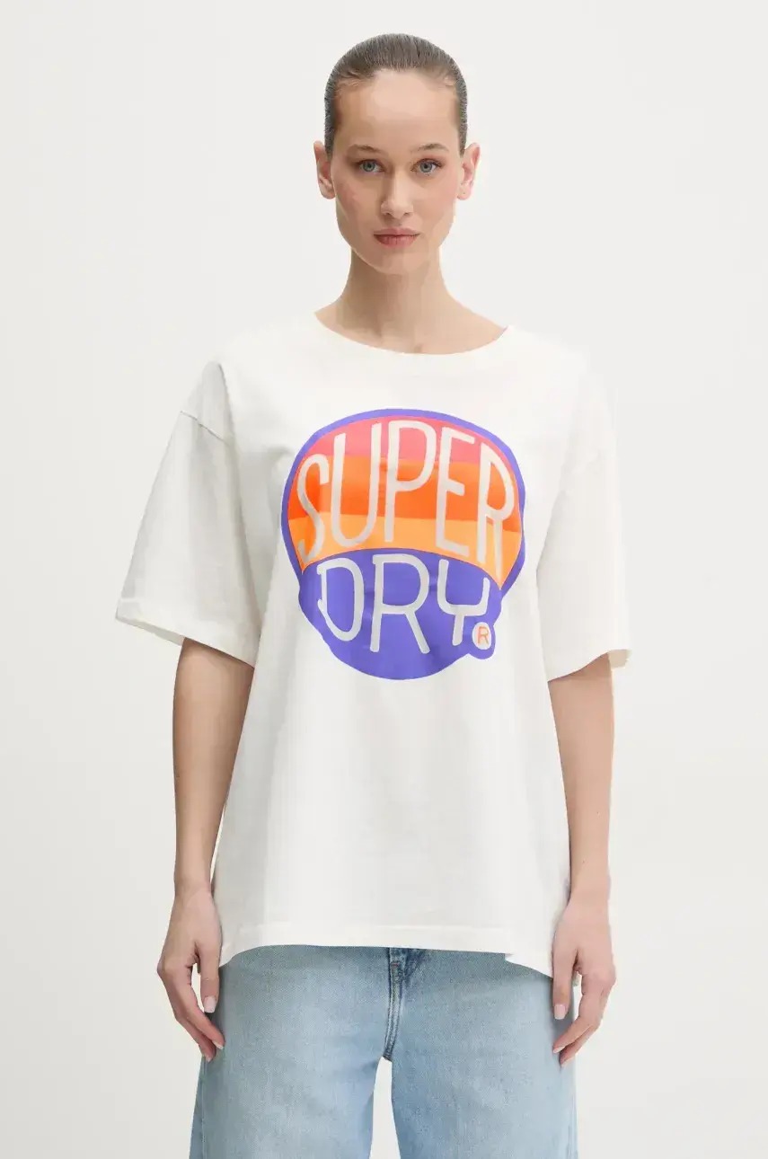 Bavlnené tričko Superdry dámske, biela farba, W1011752A-71D