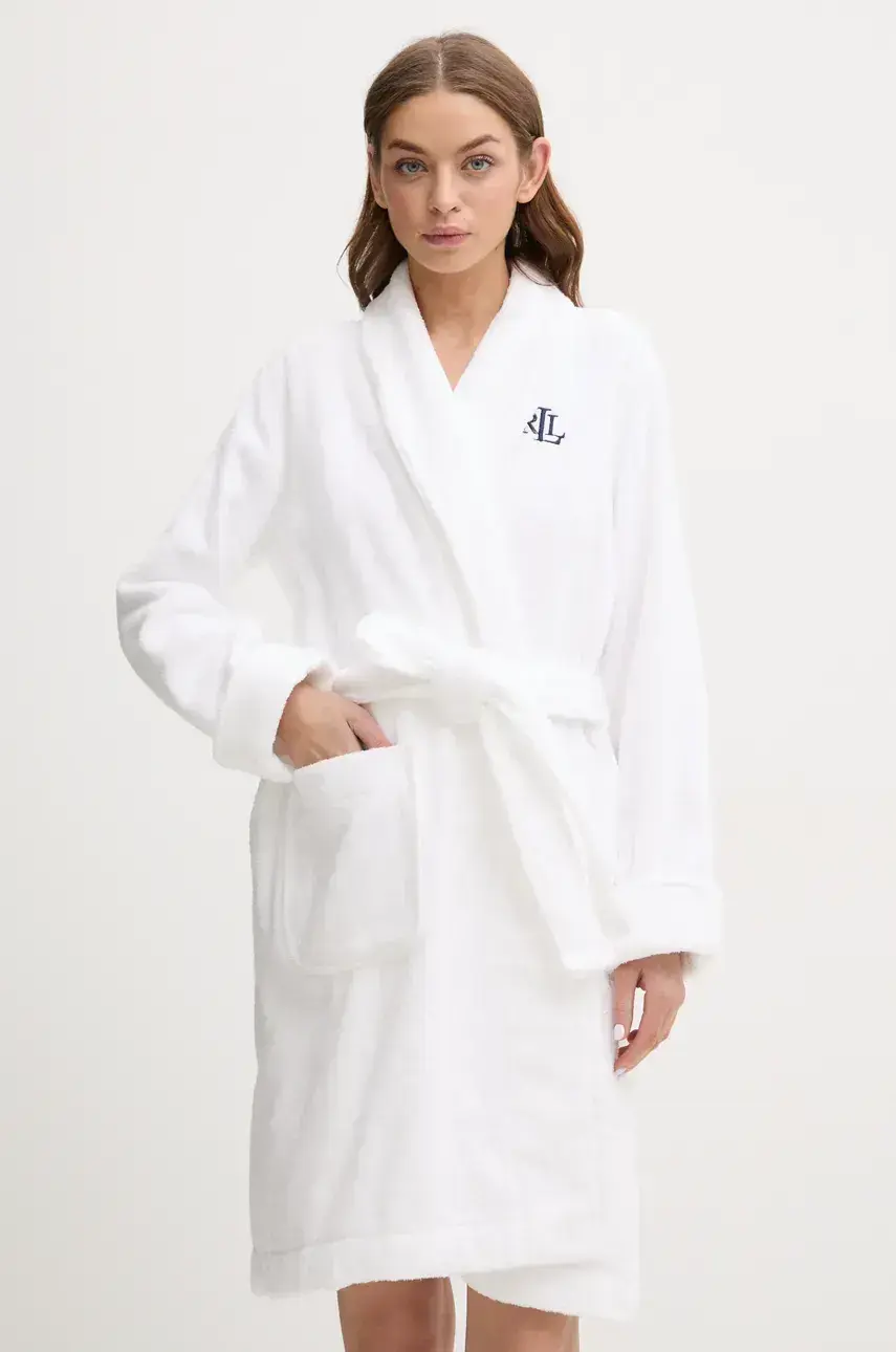 Bavlnený župan Lauren Ralph Lauren biela farba, ILN42298