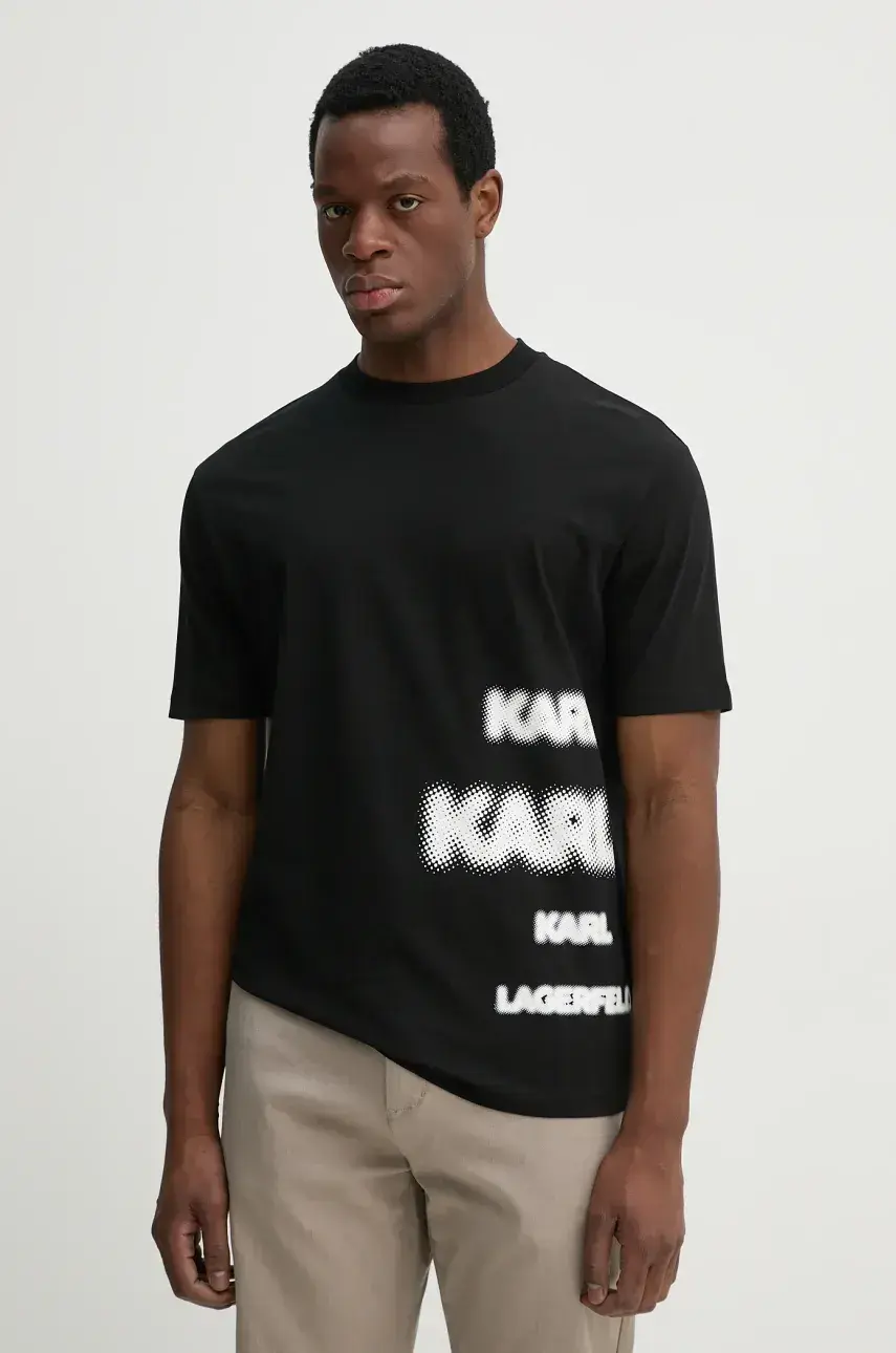 Bavlnené tričko Karl Lagerfeld pánske, čierna farba, s potlačou, 552225.755139
