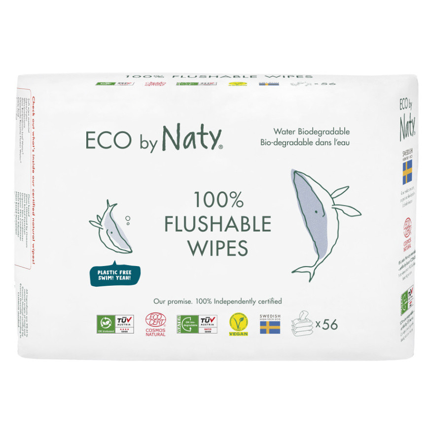 ECO BY NATY Vlhčené obrúsky Naty bez vône splachovateľné 3 x 56 ks, poškodený obal