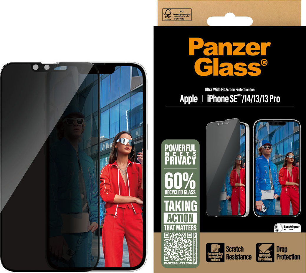 PanzerGlass Privacy Apple iPhone 16e/14/13/13 Pro s inštalačným rámčekom