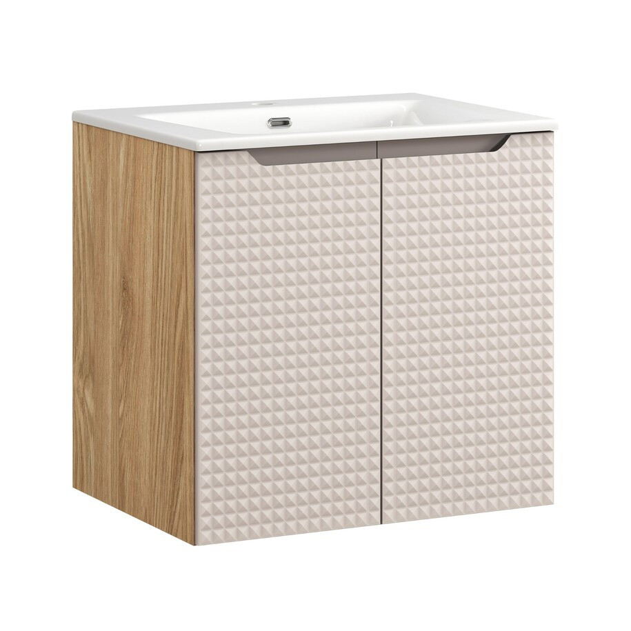 Závěsná skříňka Luxor Beige Sky II se zápustným umyvadlem 60 cm béžová/dub olejovaný