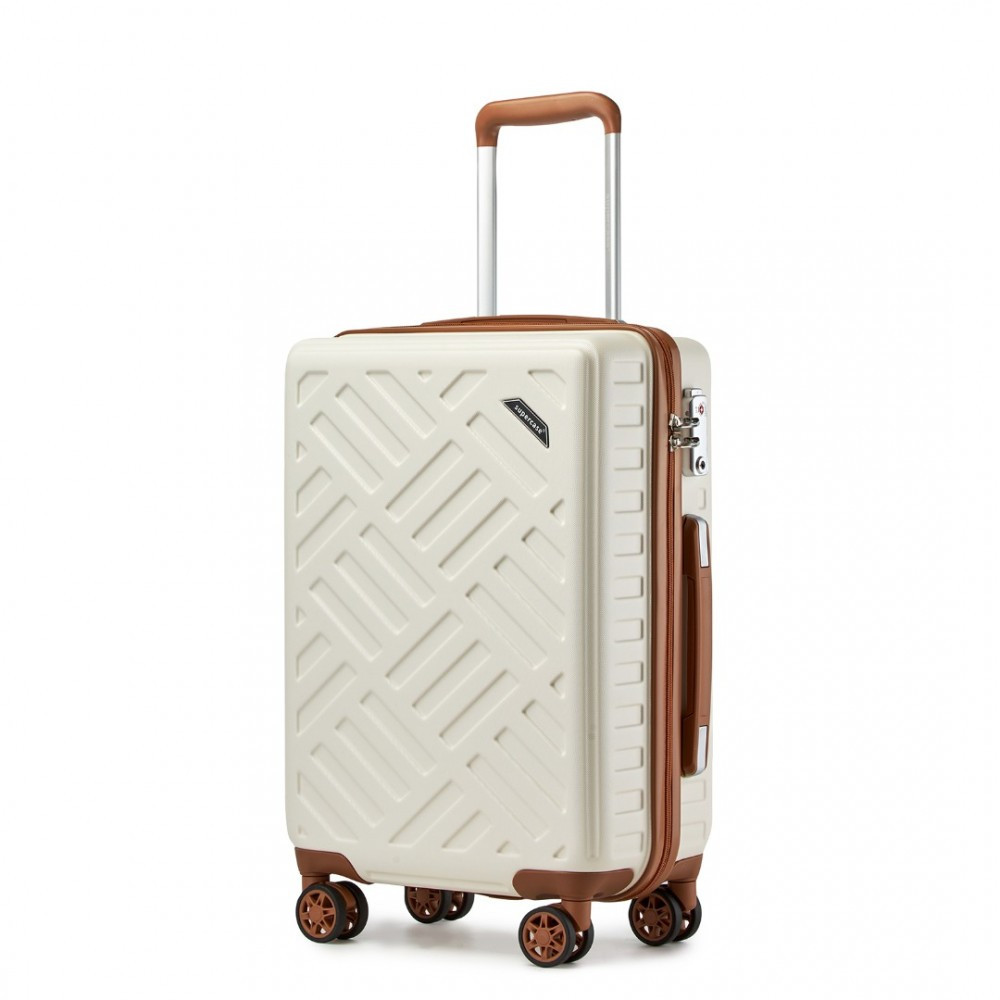 Kabínový škrupinový kufor 31 L - Geometrický vzor - ABS+PC - Supercase - béžová