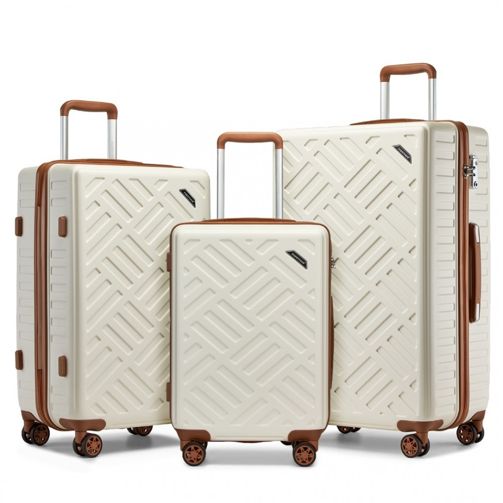Sada kufrov Supercase 3 ks – geometrický vzor ABS+PC - 31/56/85 L - béžová