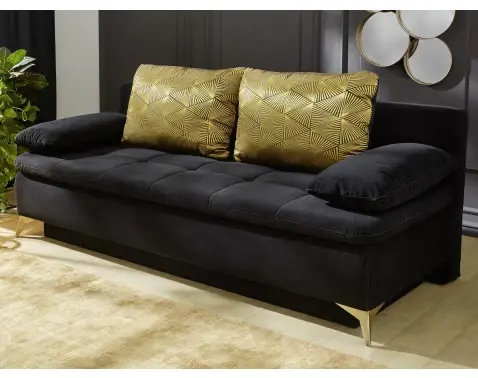 Rozkladacia pohovka Sarah, čierna zamatová látka/zlatý motív%