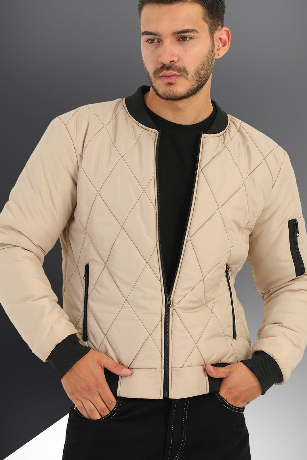 River Club Men's Stone Water And Windproof Quilted Patterned Sports Jacket