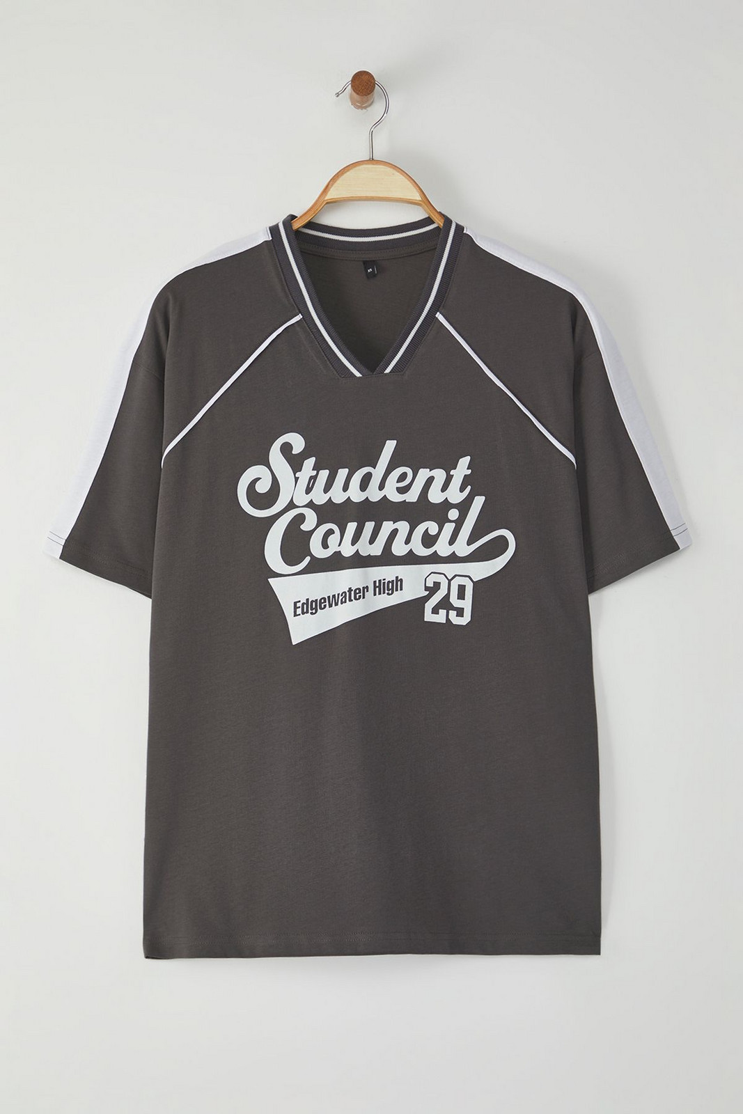 Trendyol Anthracite College Oversize/Wide Cut 100% Cotton T-Shirt