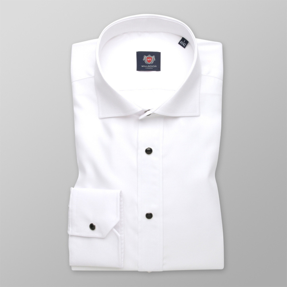 Pánska košeľa slim fit biela so zapínaním na čierne patentky 13654