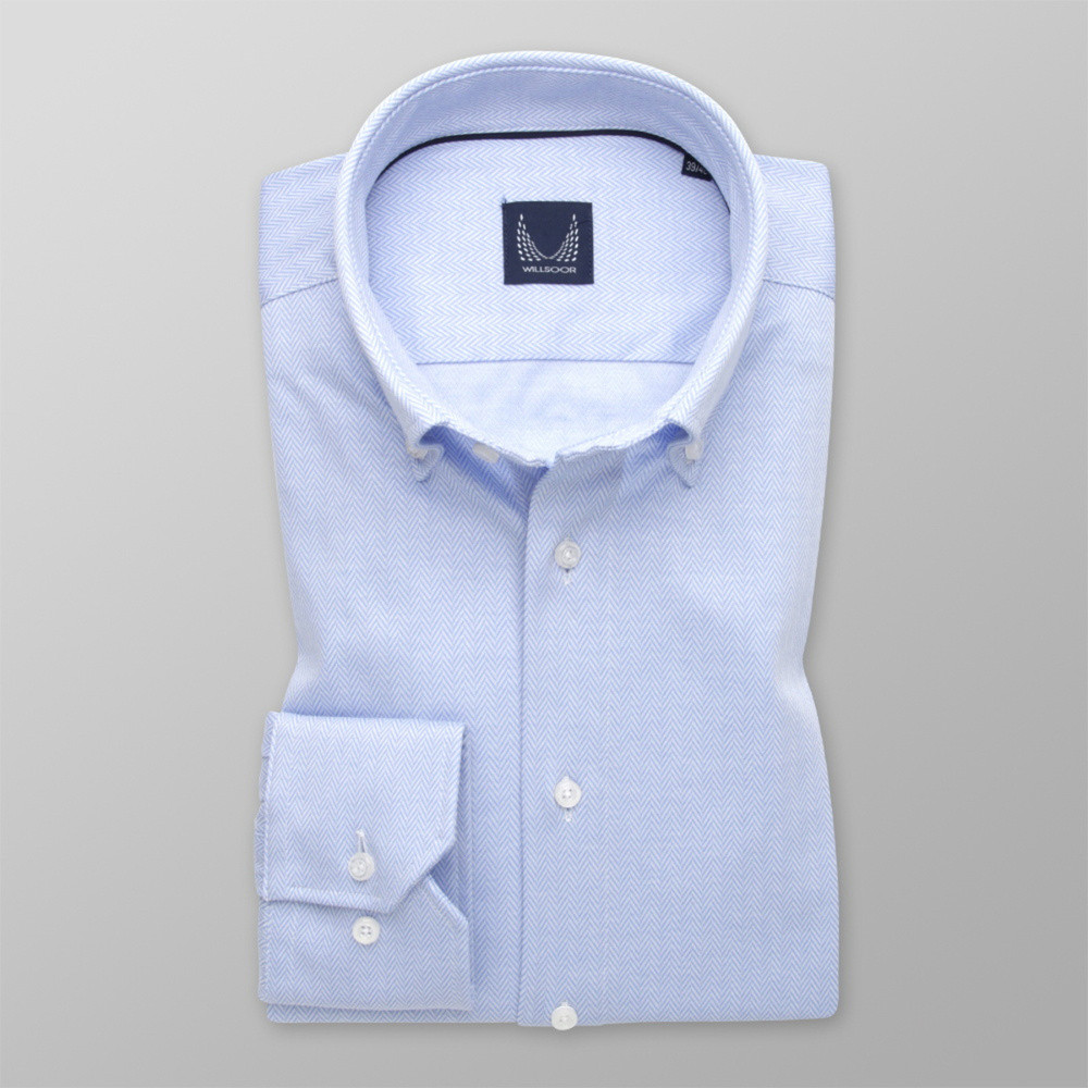 Pánska slim fit košeľa svetlomodrá s jemným vzorom 13868