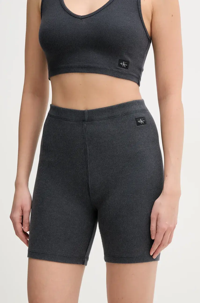 Šortky Calvin Klein Jeans dámske, šedá farba, jednofarebné, vysoký pás, J20J225217