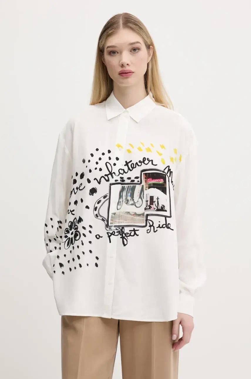 Košeľa Desigual PERSÉFONE dámska, biela farba, voľný strih, s klasickým golierom, 25SWCW41