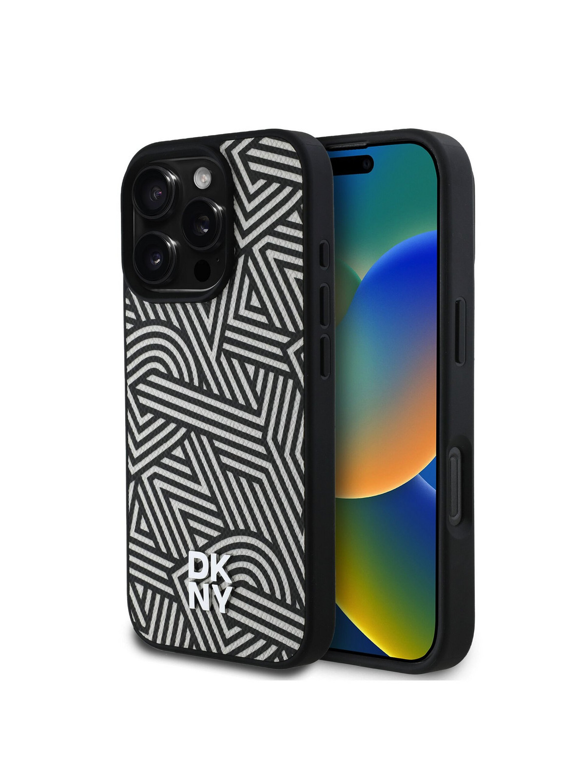 DKNY PU Leather Crosswalk Pattern Magsafe Zadný Kryt pre iPhone 16 Pre Ivory