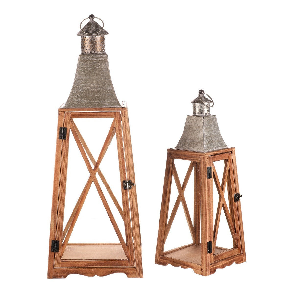 Súprava drevených lampášov Alamena 2 ks, hnedá