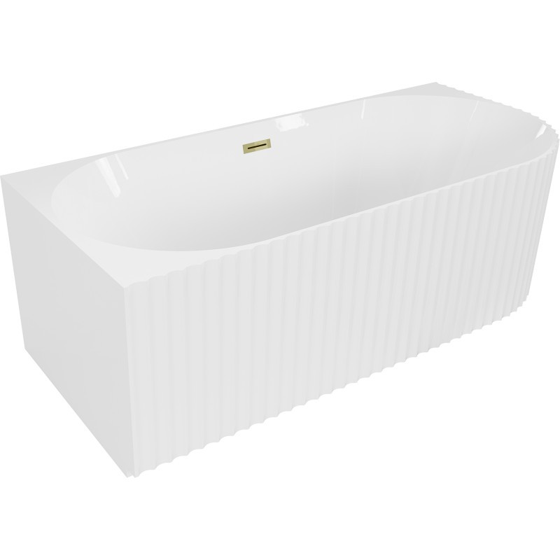 MEXEN/S - Gia voľne stojaca rohová vaňa reliéf ľavá 170 x 80 cm, biela lesk, sifón a prepad zlatá 52701708000L-50