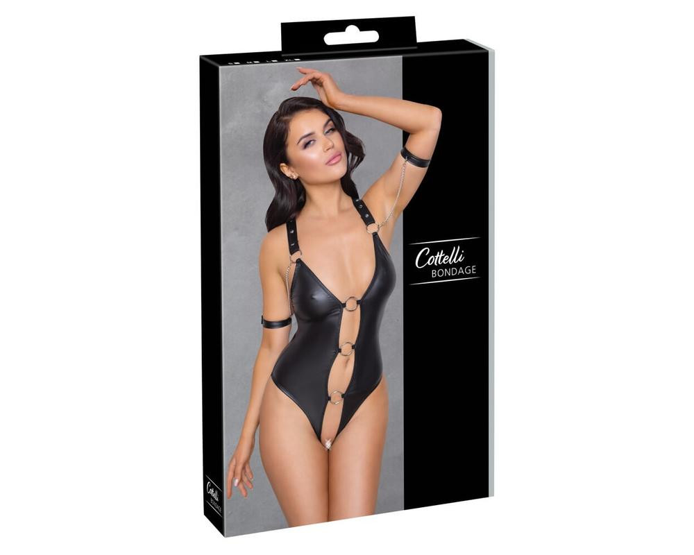 Cottelli Bondage - Lesklé, Krúžkové, Otvorené Body (Čierne)