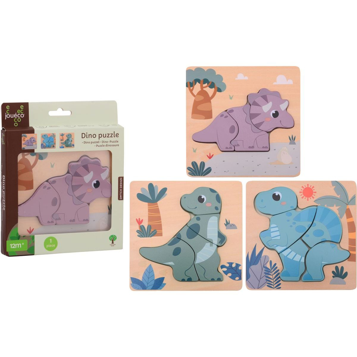 Jouéco® Drevené puzzle Dino