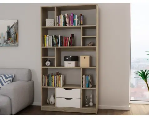 Vysoký regál/knihovňa Sten, dub sonoma/biela%