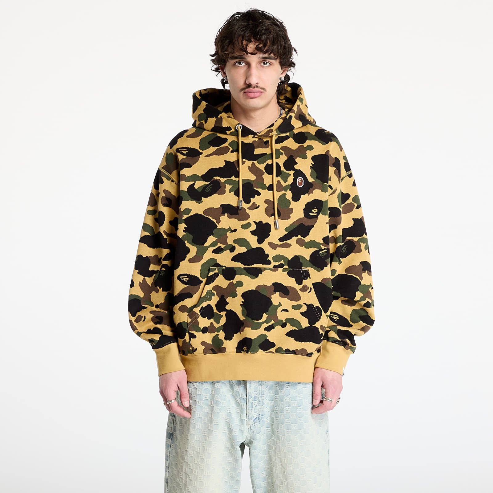 Mikina A BATHING APE 1St Camo Jacquard One Point Relaxed Fit Pullover Hoodie UNISEX Yellow M