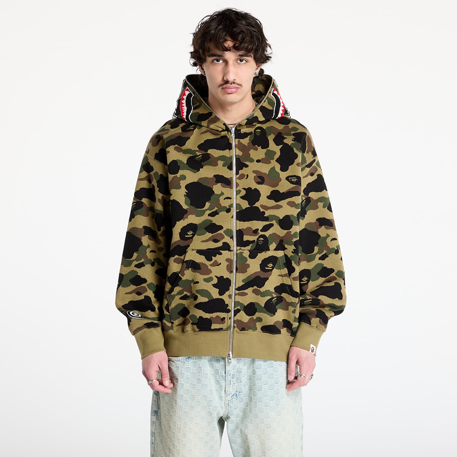 Mikina A BATHING APE 1St Camo Jacquard Shark Relaxed Fit Full Zip Hoodie UNISEX Green S
