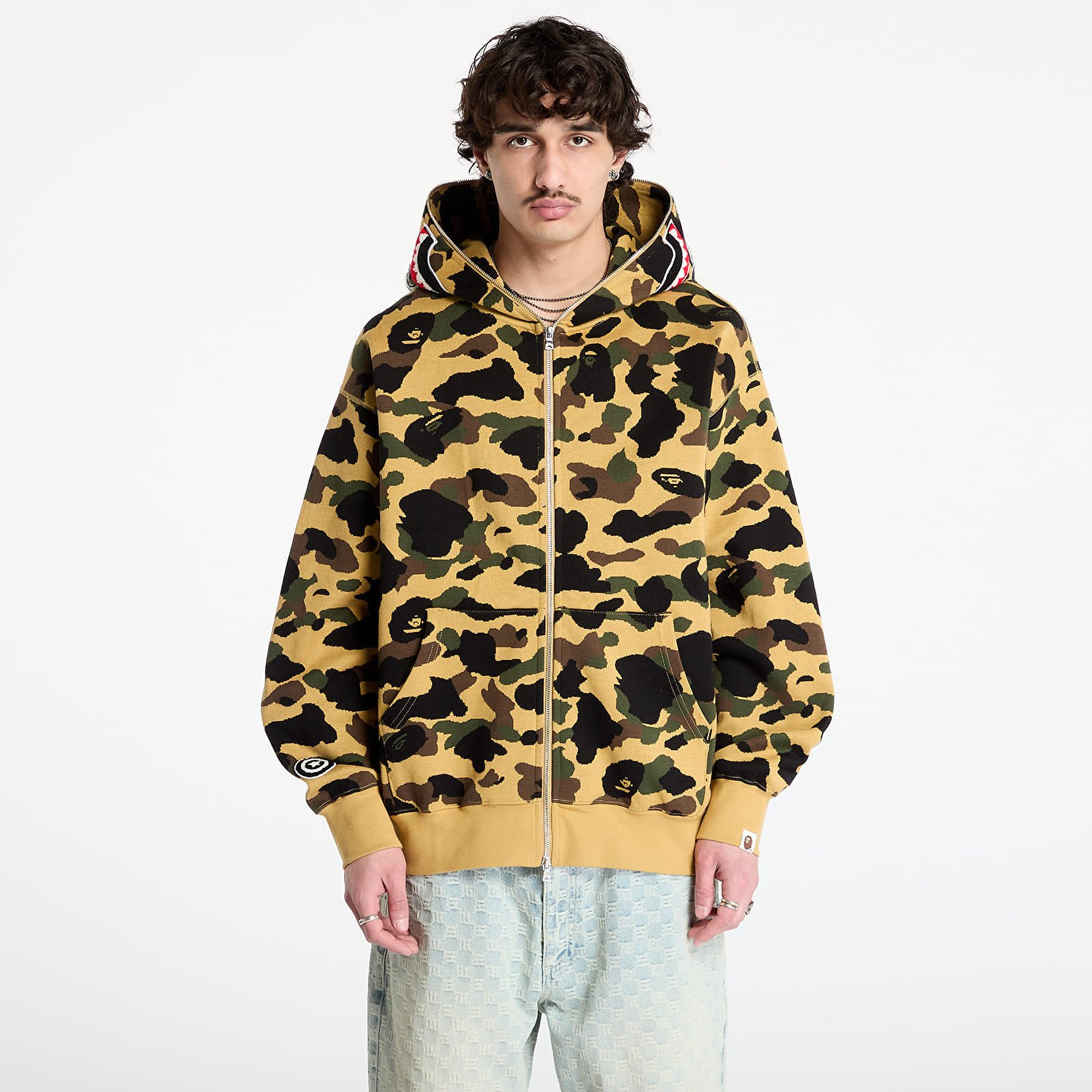 Mikina A BATHING APE 1St Camo Jacquard Shark Relaxed Fit Full Zip Hoodie UNISEX Yellow M