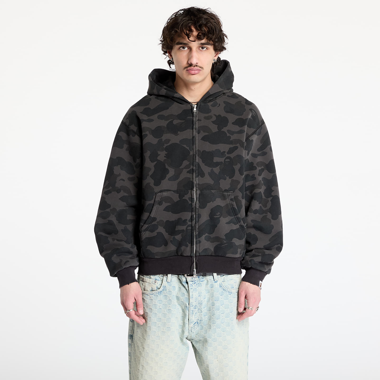 Mikina A BATHING APE 1St Camo Heavy Wash Cropped Fit Zip Hoodie UNISEX Black M