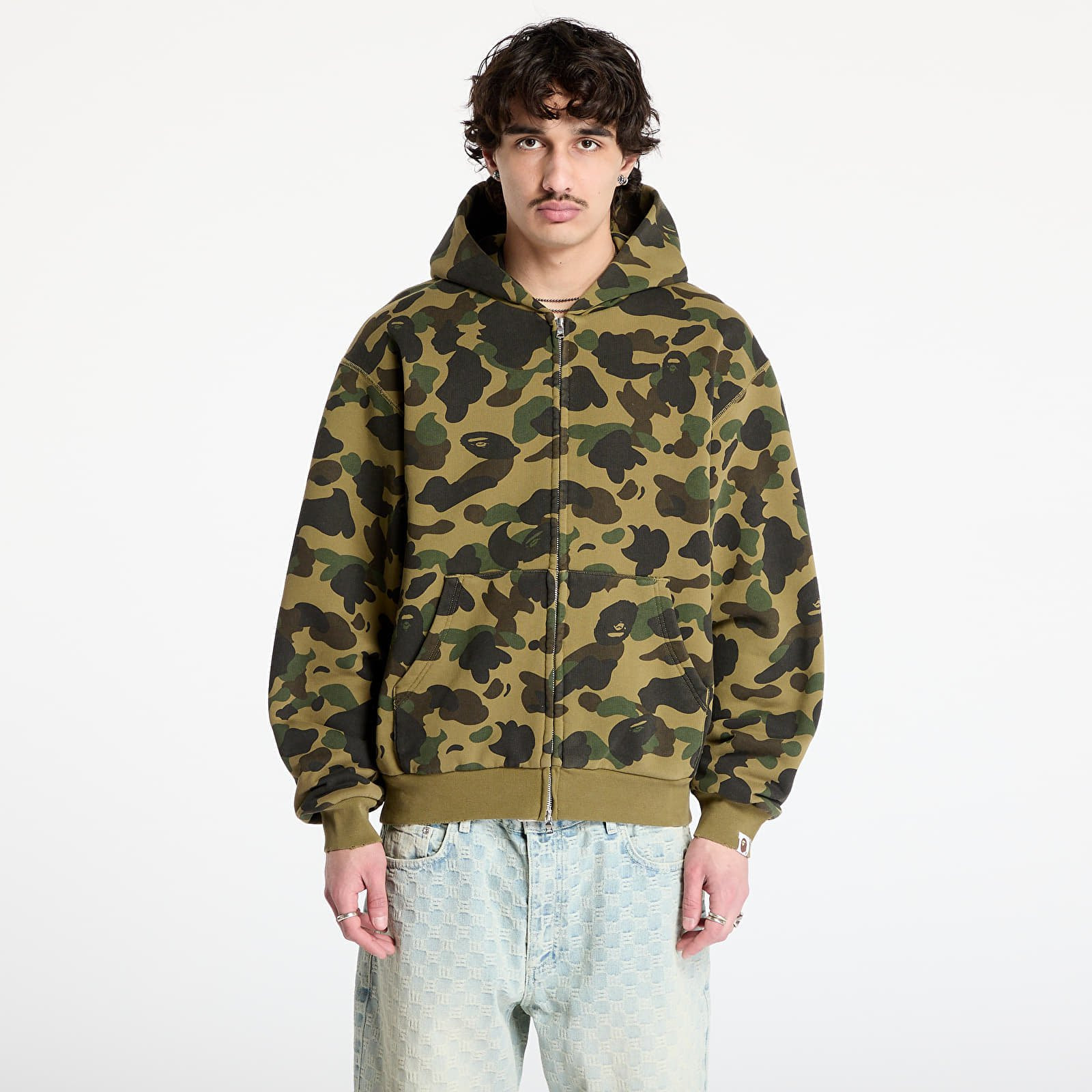 Mikina A BATHING APE 1St Camo Heavy Wash Cropped Fit Zip Hoodie UNISEX Green M
