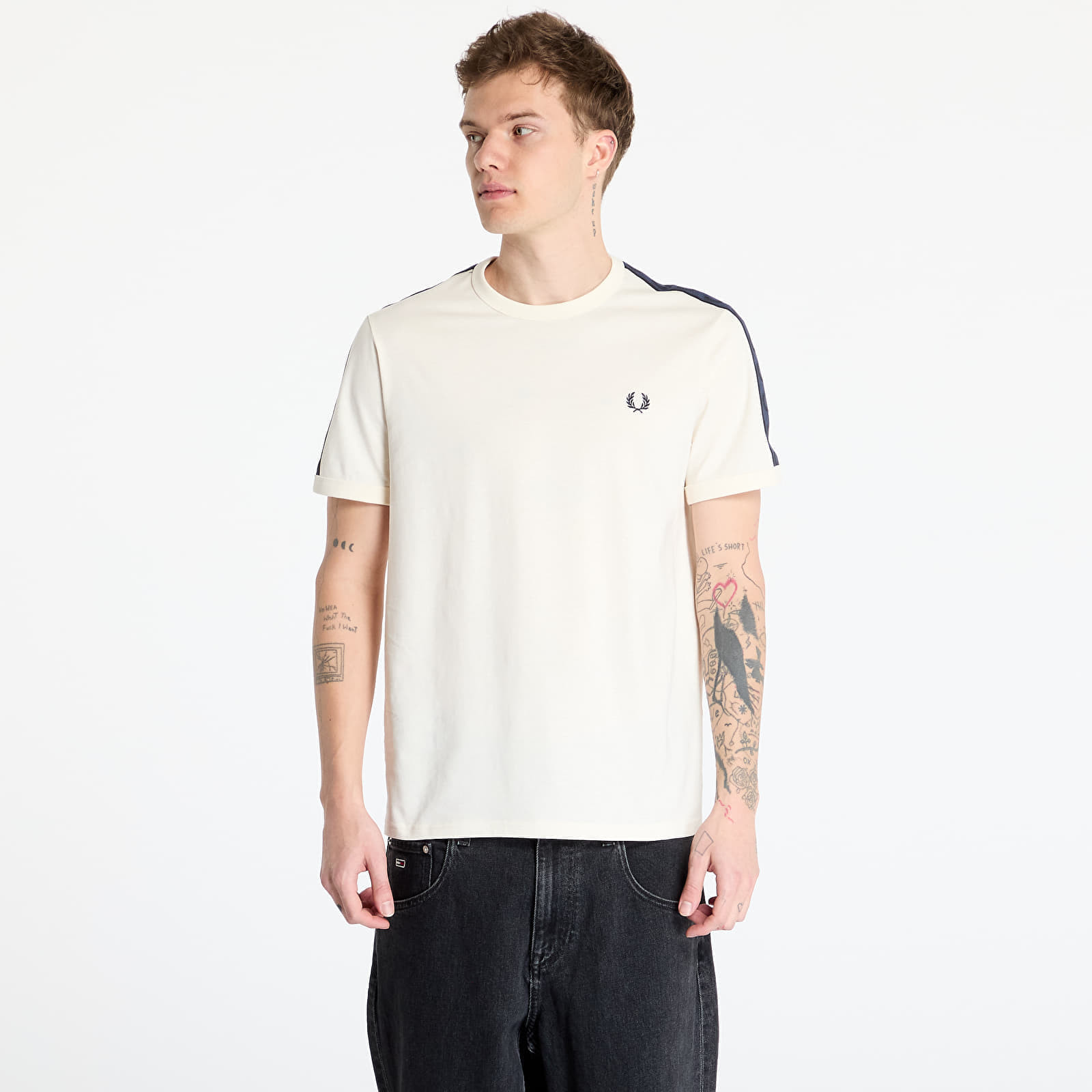 Tričko FRED PERRY Contrast Tape Ringer T-Shirt Ecru S