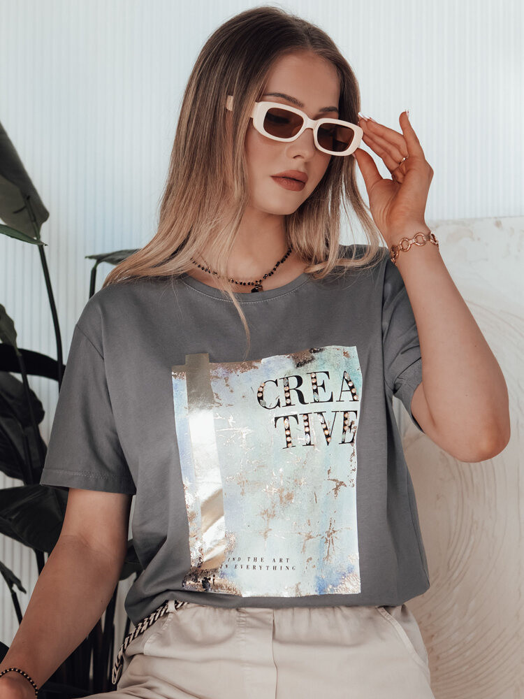 T-shirt damski CREATIVE brązowy Dstreet