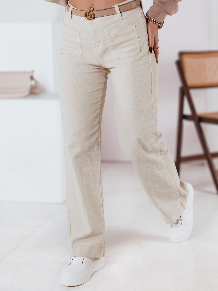 Spodnie damskie sztrukoswe wide leg WELVIA jasnobeżowe Dstreet