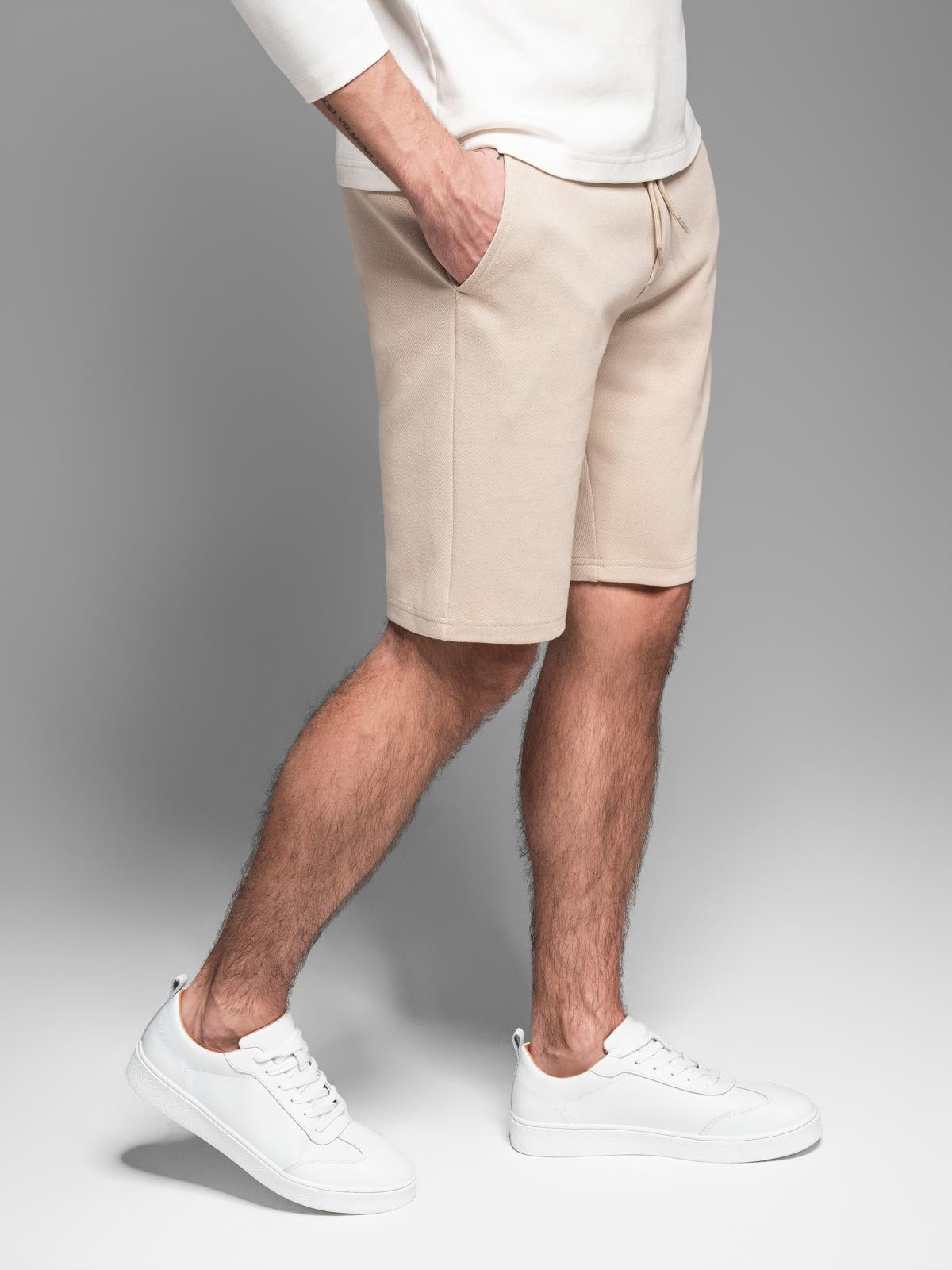 Ombre Casual men's SLIM FIT jacquard knit shorts - beige
