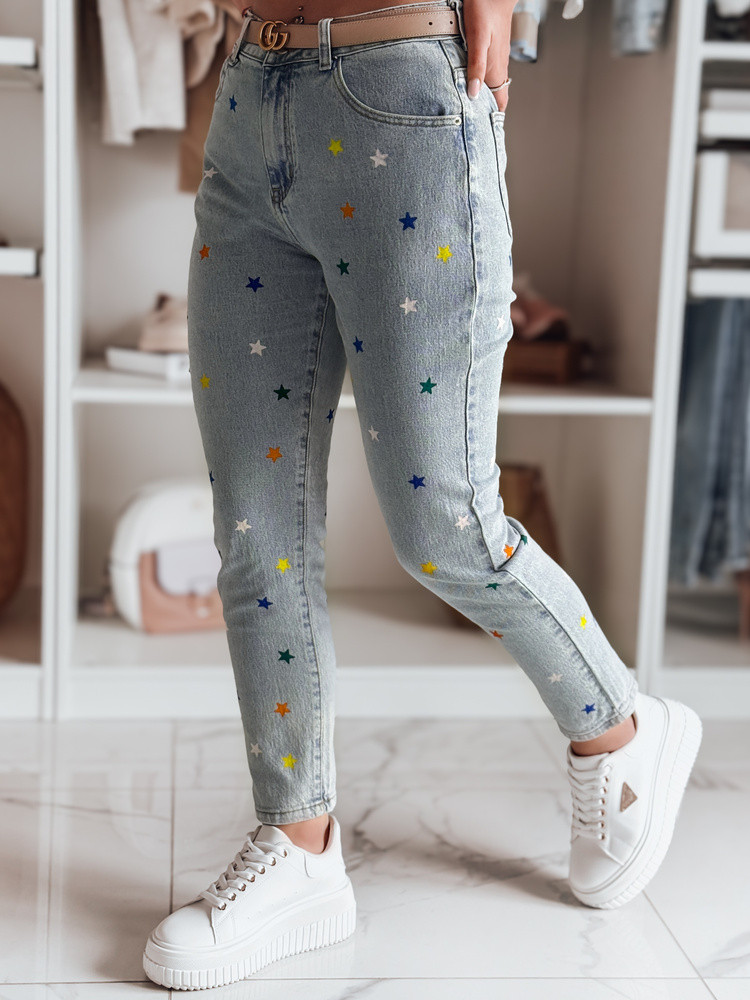 Spodnie damskie jeasnowe slim fit w gwiazdki SHINYFIT niebieskie Dstreet