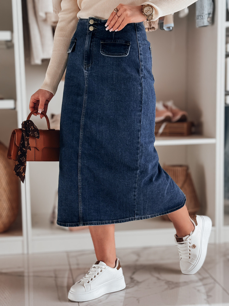 Spódnica damska jeansowa midi z rozcięciem BLUEVIC niebieska Dstreet