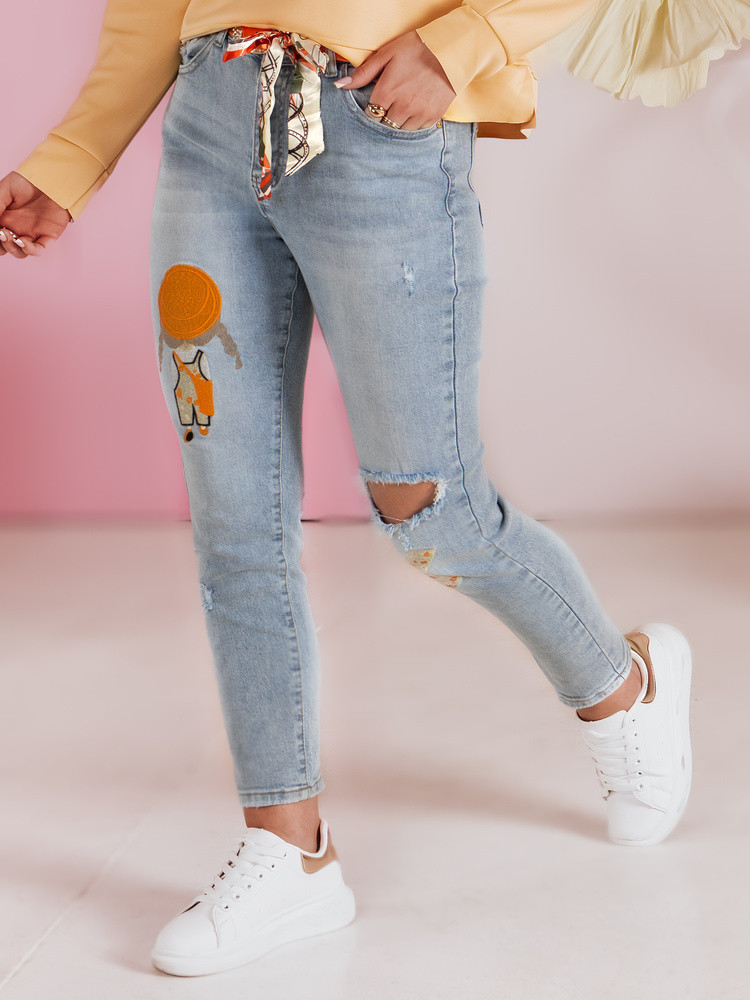 Spodnie damskie jeansowe slim fit z paskiem GIRLHOOD niebieskie Dstreet