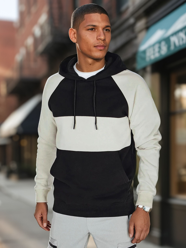 Bluza męska basic z kapturem w popielato-czarne paski Dstreet