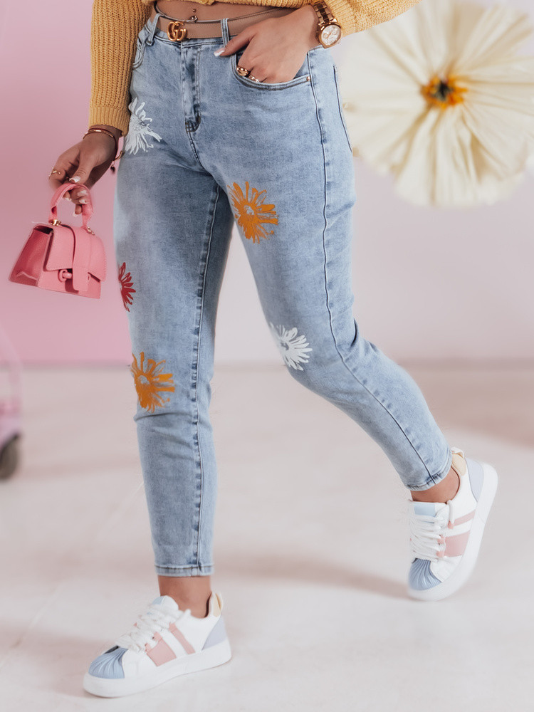 Spodnie damskie jeansowe slim fit w kwiatki FLORENSSO niebieskie Dstreet