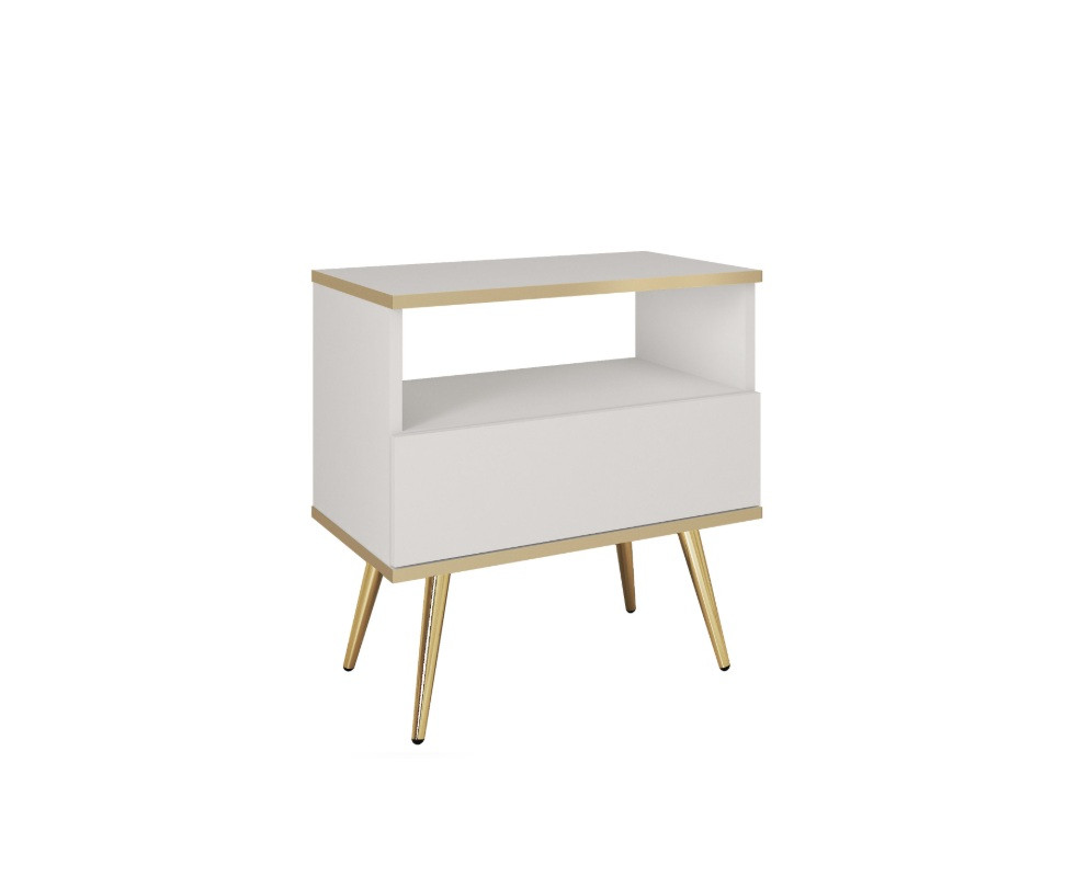 ArtPS Nočný stolík BIJOU S-54 | biela / zlaté nohy