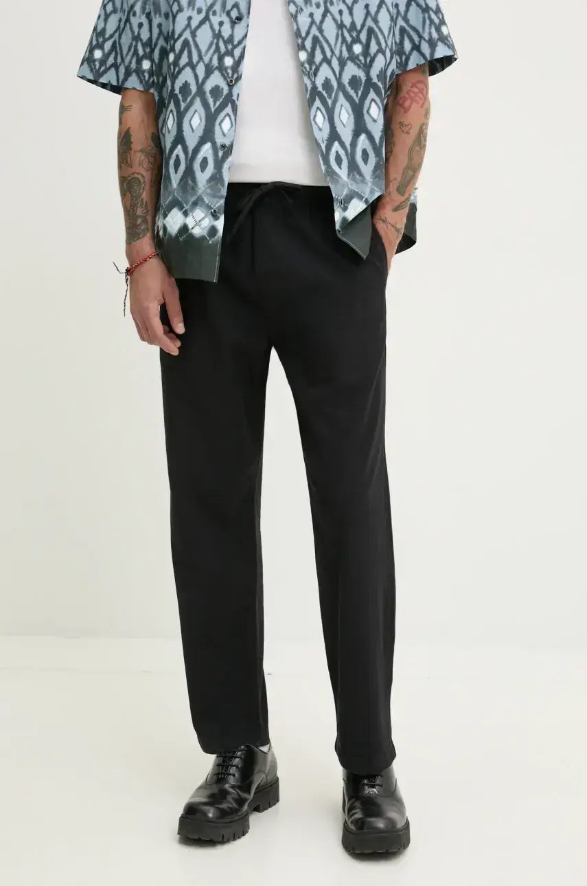 Nohavice s prímesou ľanu Hollister Co. pánske, čierna farba, strih chinos, KI330-5040