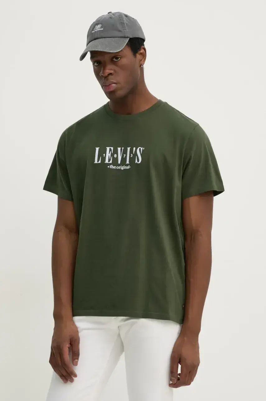 Bavlnené tričko Levi's SS RELAXED FIT TEE pánske, zelená farba, s nášivkou, 16143