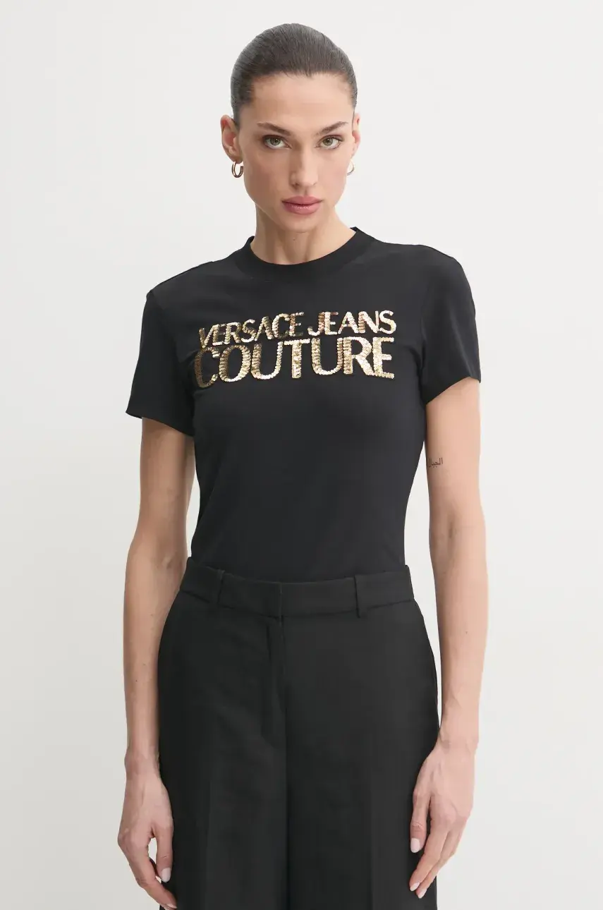 Tričko Versace Jeans Couture dámske, čierna farba, 78HAHE00 CJ02E