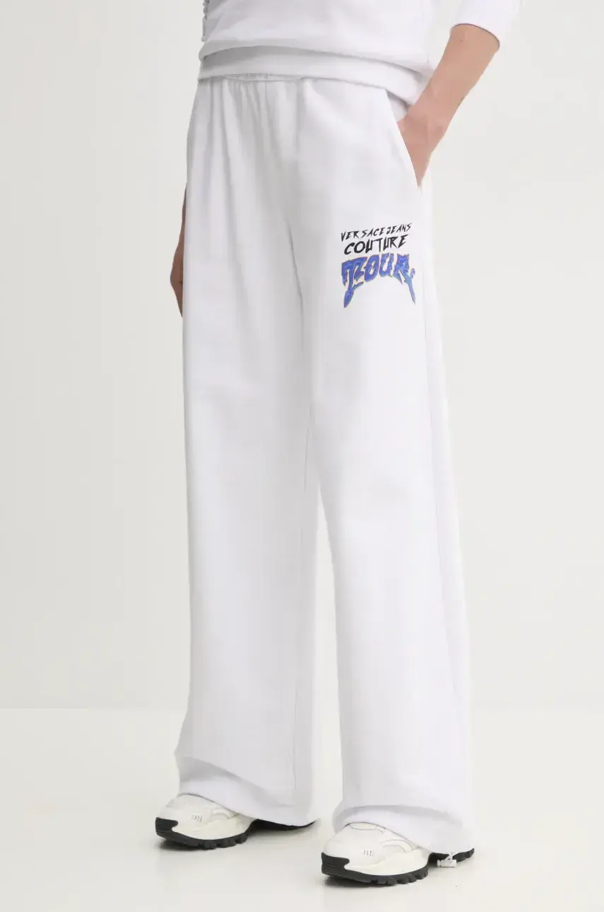 Bavlnené tepláky Versace Jeans Couture dámske, biela farba, s potlačou, 78HAAC07 CF00C