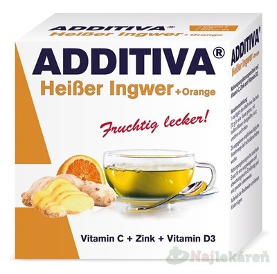 ADDITIVA Horúci dúšok Zázvor s pomarančom vrecúška s práškom (vitamín C + D3 + zinok) 10x12g