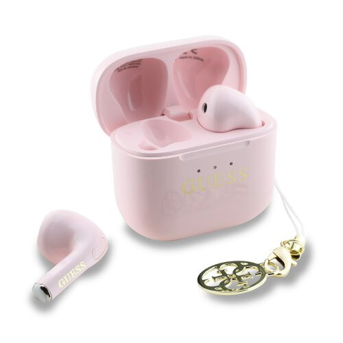 Guess Classic Logo Charm TWS Bezdrátová Sluchátka Pink