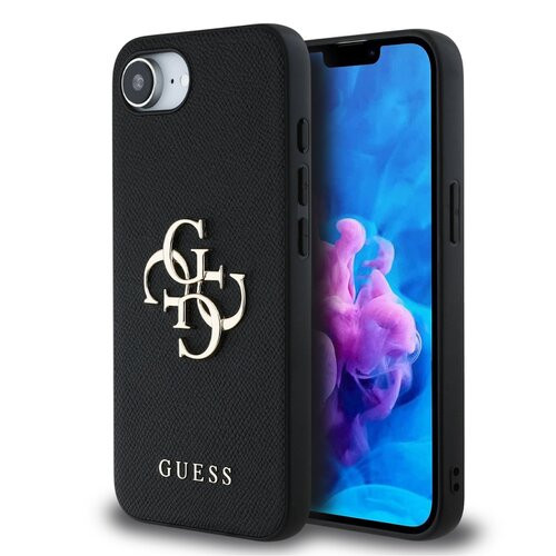 Guess PU Grained 4G Metal Logo Zadní Kryt pro iPhone 16e Black